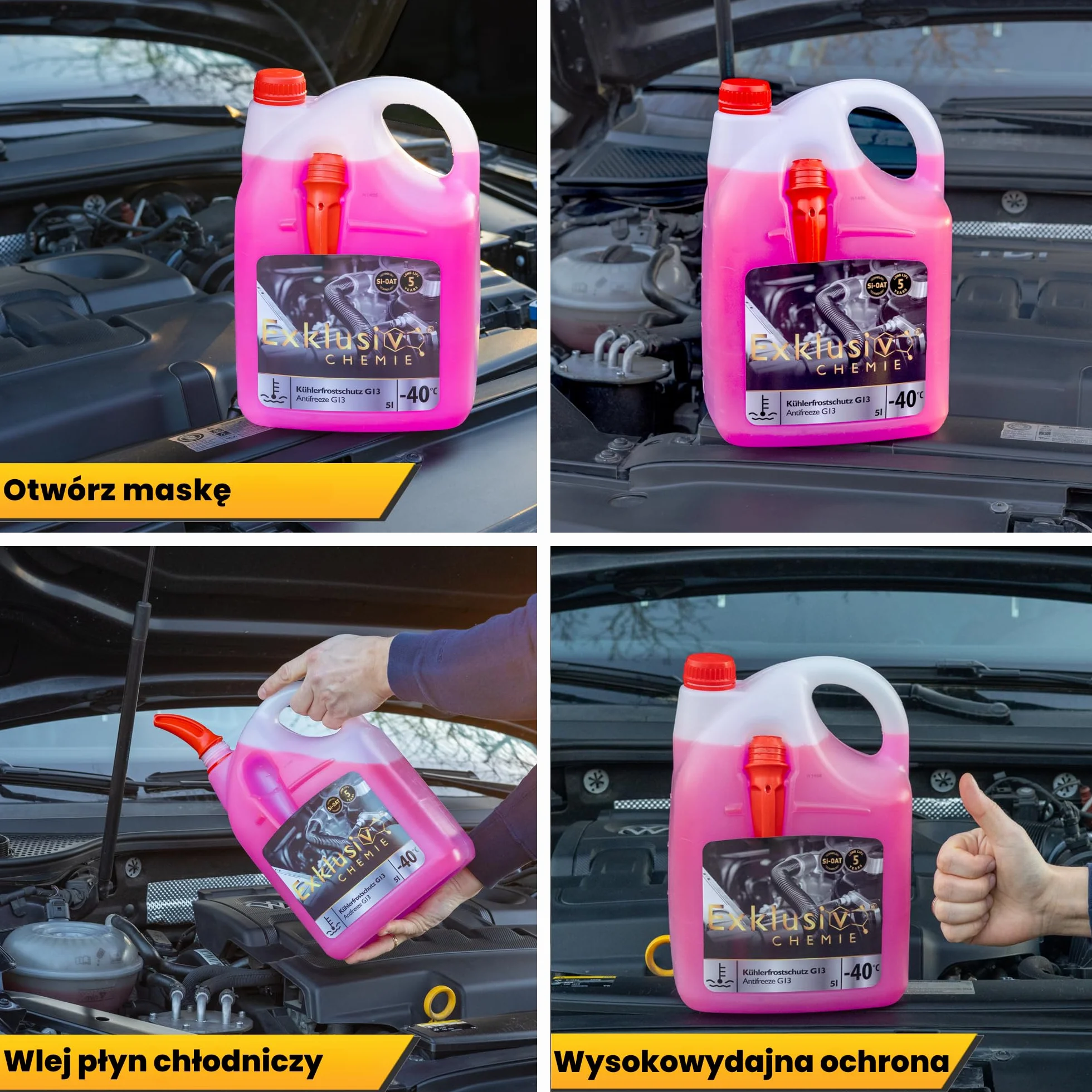 Exklusiv Chemie 5 liter G13 Radiator Antifreeze 5 år | Kylvätska bil till -40° | G13 Coolant car | Klar för användning | Långvarigt skydd av motordelar