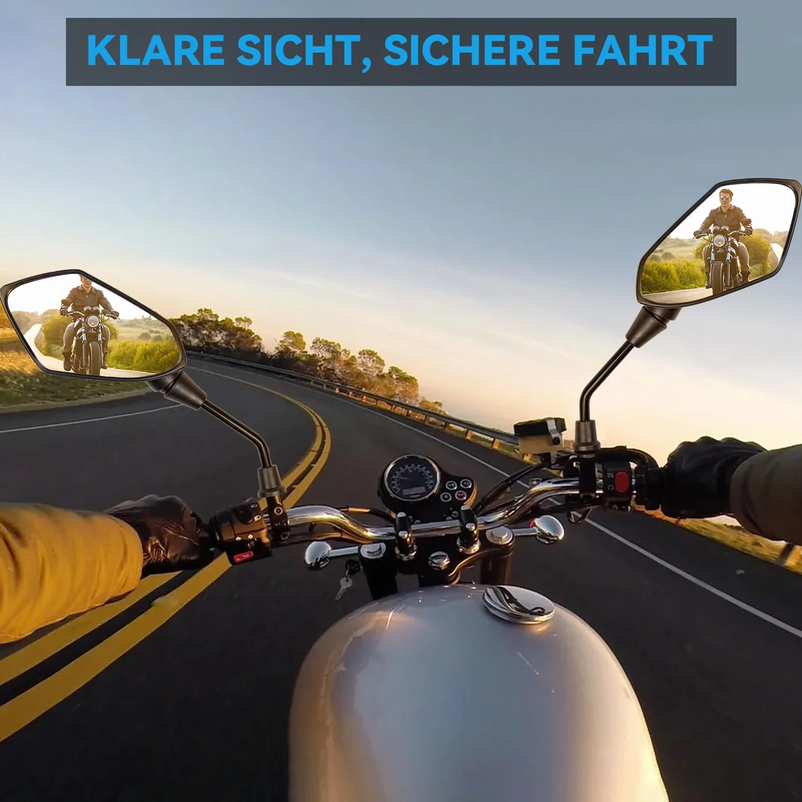 E-sprawdzony Lusterek Motocyklowy 2 sztuki, Lusterko Motocyklowe M8 z gwintem prawym i lewym, Lusterko Wsteczne Motocyklowe Kompatybilne ze Skuterem, Skuterem, ATV, Mopedem, E-Rowerem