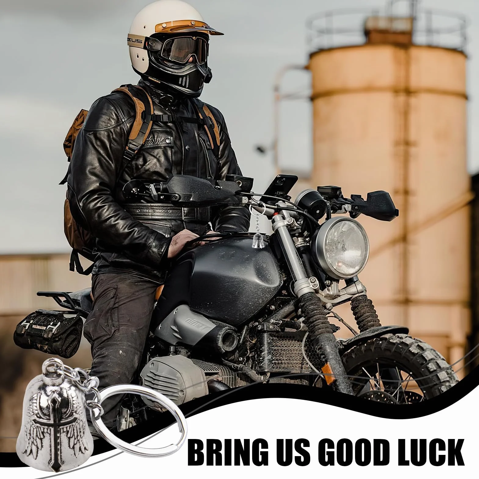 Guardian Bell, 2 sztuki dzwonków motocyklowych Guardian Bell, dzwonek motocyklowy, stal nierdzewna, zawieszka na akcesoria motocyklowe i breloczki do kluczy