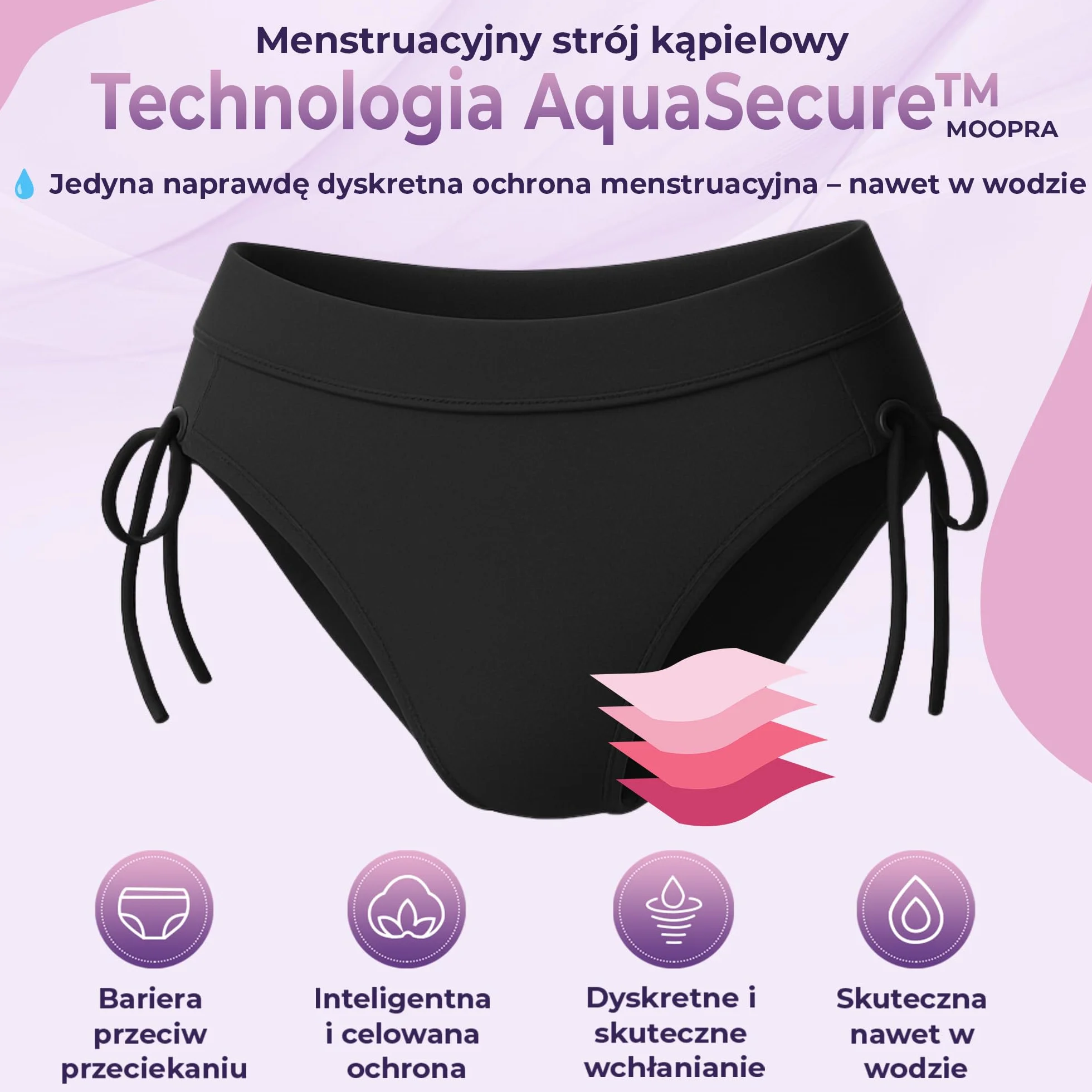 Strój Kąpielowy Menstruacyjny Damski AquaSecure Lekki Średni Przepływ Wielorazowy OEKO-TEX