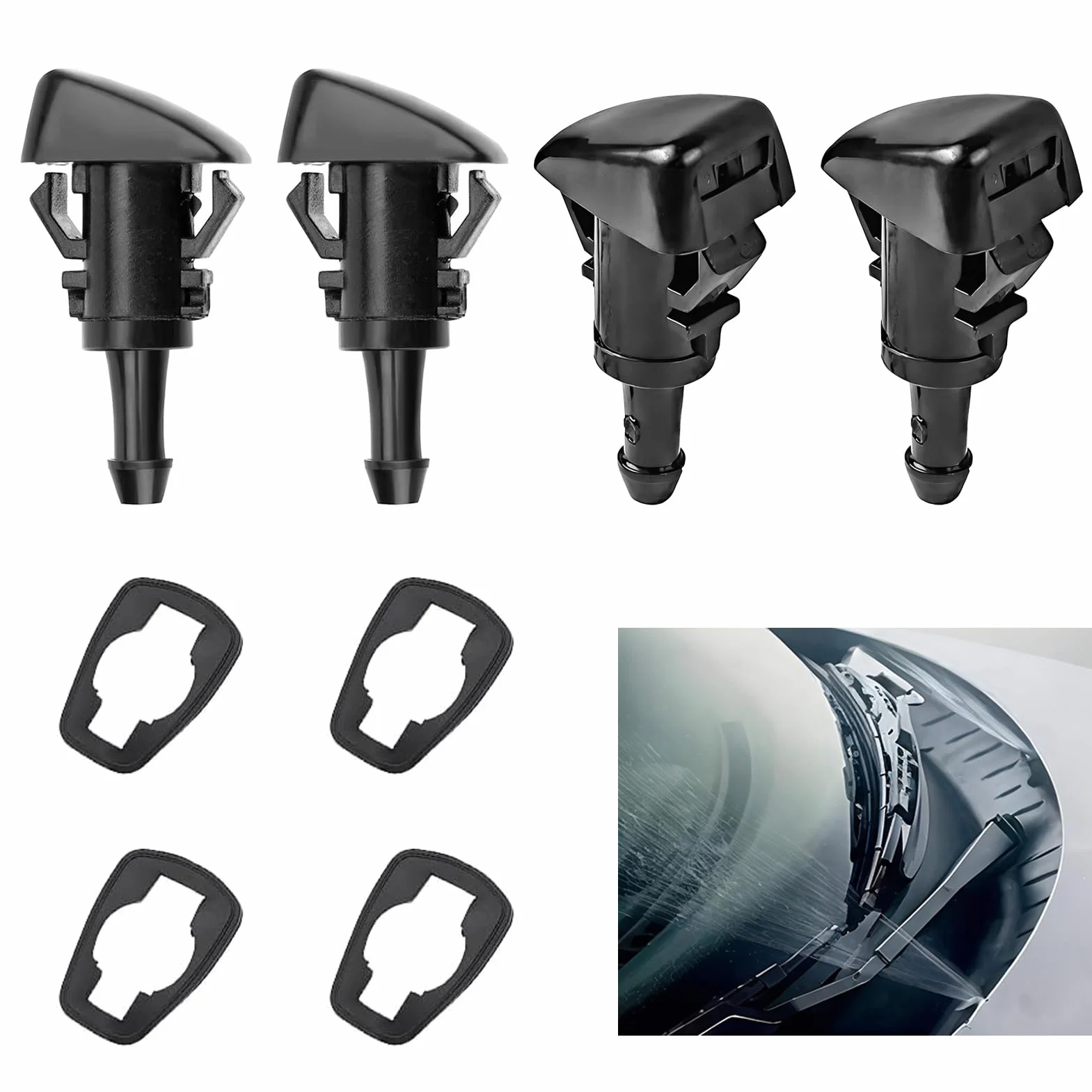 4 pary dysz wycieraczek do Jeep for Compass 2007-2017 5303833AA, do Caliber, Journey, Avenger, Dysze wycieraczki do szyb samochodowych, uniwersalne dysze rozpylające do samochodu, czarny plastik
