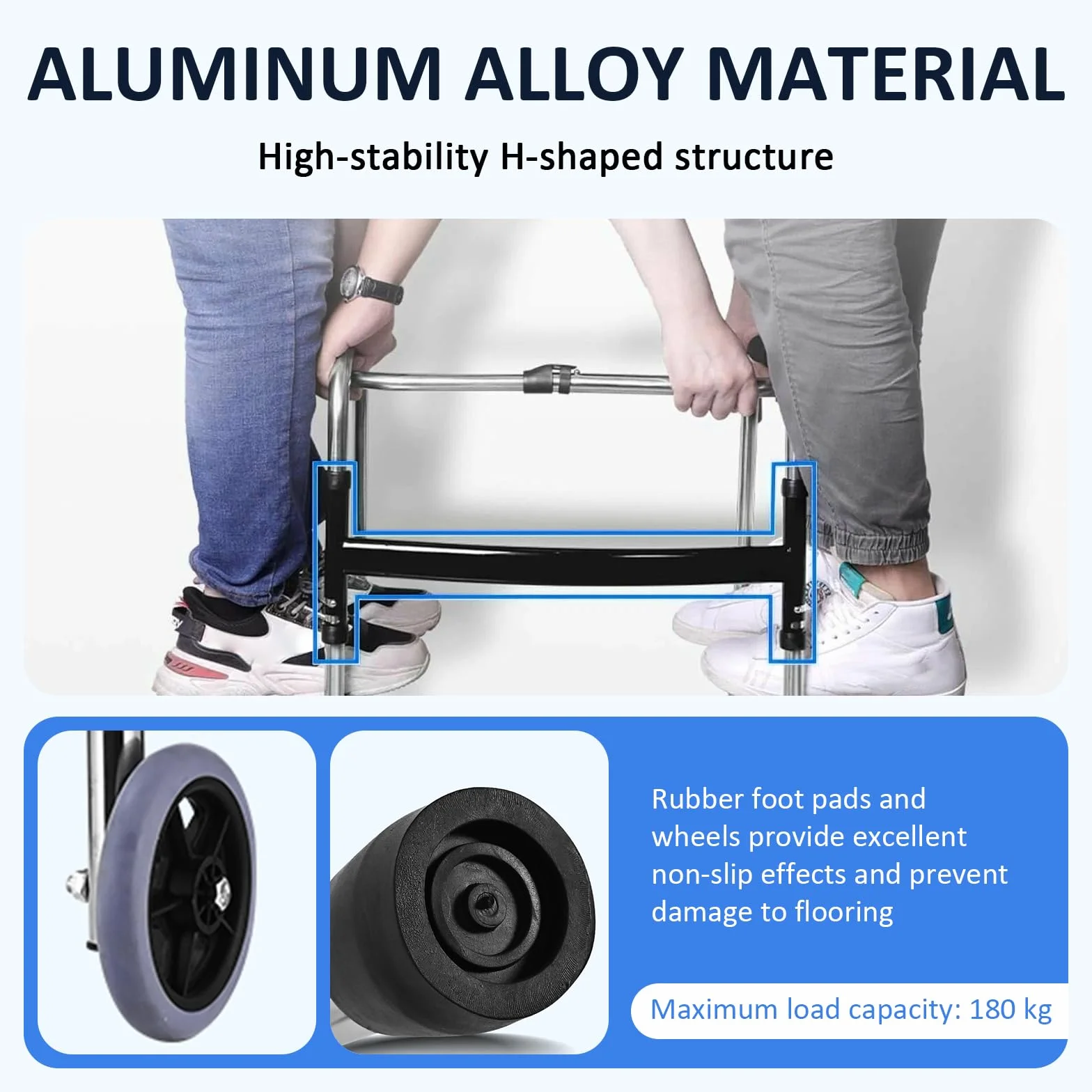 Aluminiowy składany chodzik dla seniorów z kółkami, 8-poziomowa regulacja wysokości, do 180 kg