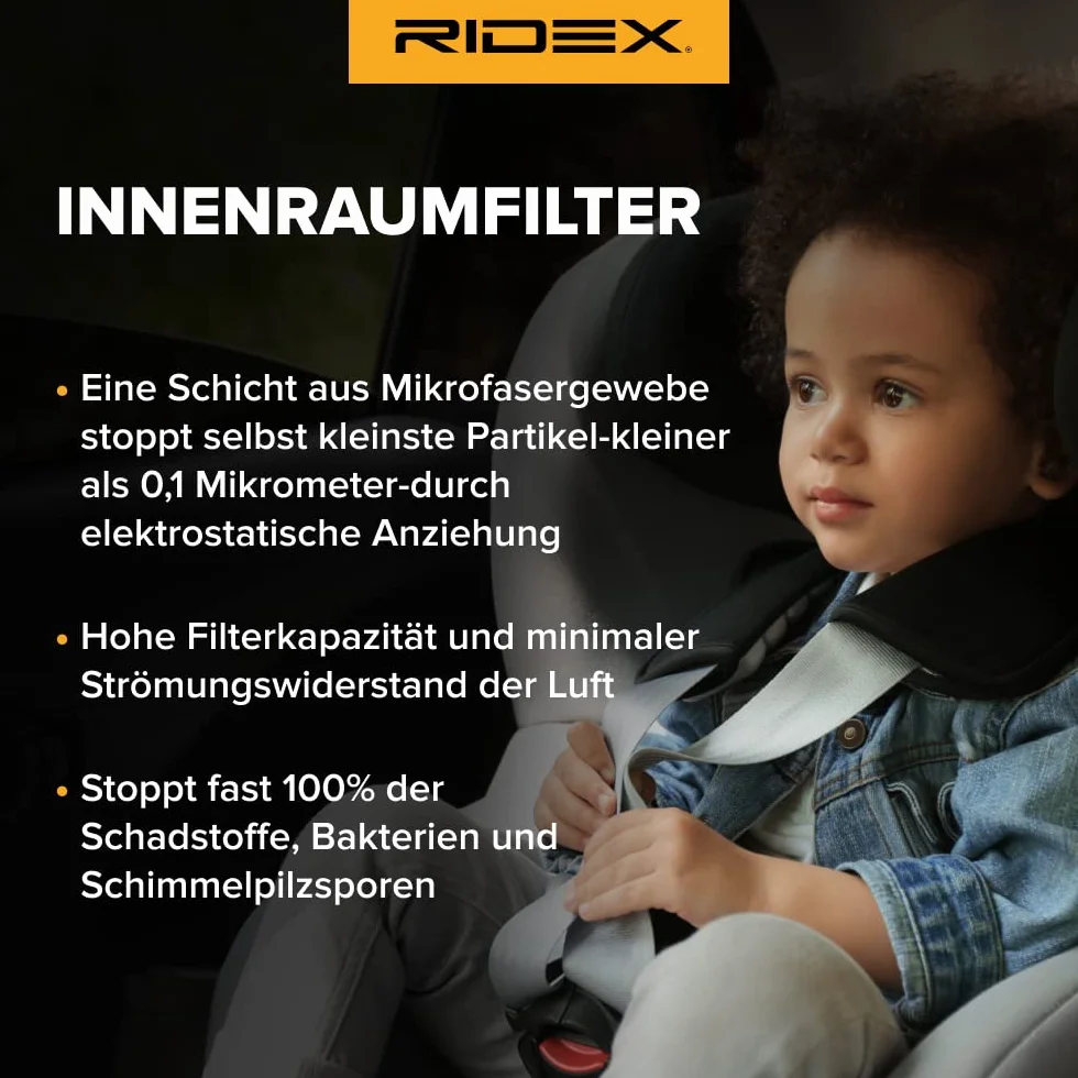 Filtr Kabinowy RIDEX 424I0072 W: 26 mm S: 195 mm D: 217 mm Kompatybilny z VW Golf IV Hatchback 1J1 PASSAT Variant 3B5 PASSAT Variant 3A5, 35I PASSAT 3B2 CADDY IV nadwozie pełne SAA, SAH KAEFER