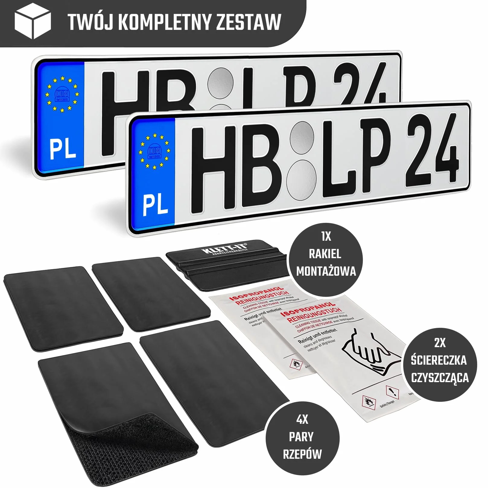 Uchwyt tablicy rejestracyjnej 2x niewidoczny - uniwersalny & bardzo mocny - Ramka do tablic rejestracyjnych - dla wszystkich typów pojazdów i tablic rejestracyjnych - mocowanie na rzep - A315-5
