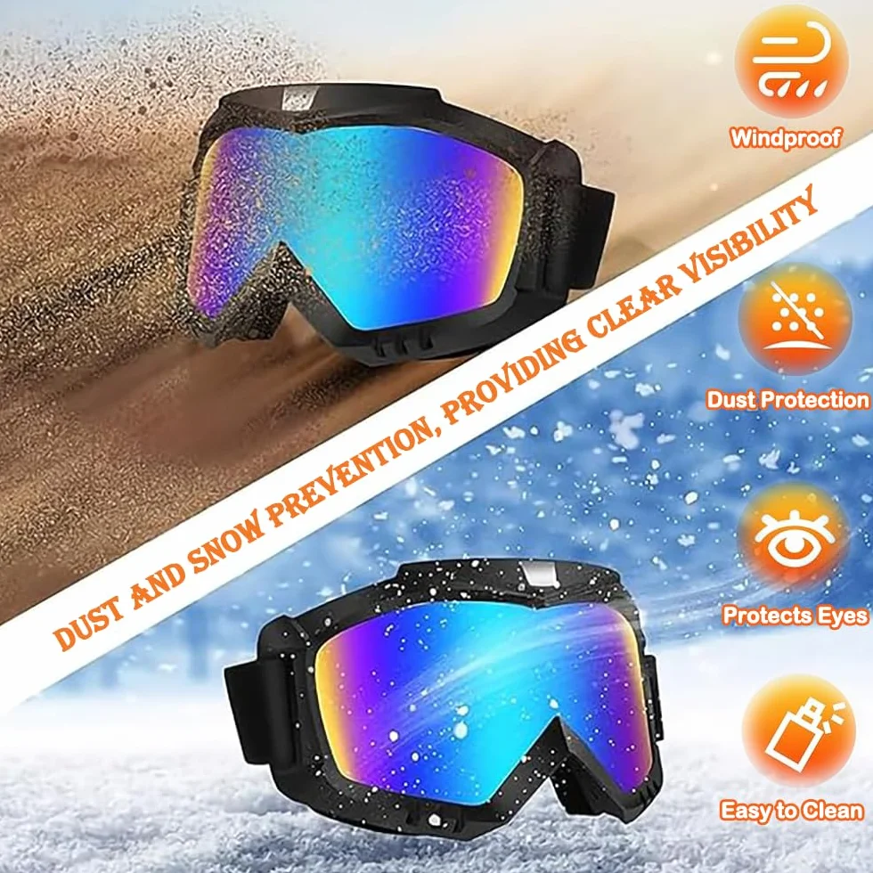 Gogle narciarskie, okulary UV-motocrossowe, okulary do sportów na świeżym powietrzu, do jazdy konnej, wspinaczki/narciarstwa (czarna ramka + kolorowe soczewki)