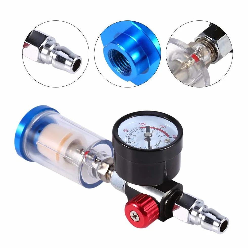 Reduktor ciśnienia pistoletu lakierniczego, regulator ciśnienia powietrza z manometrem, regulator ciśnienia, pistolet natryskowy, mini regulator ciśnienia powietrza, standardowy gwint 1/4, regulator