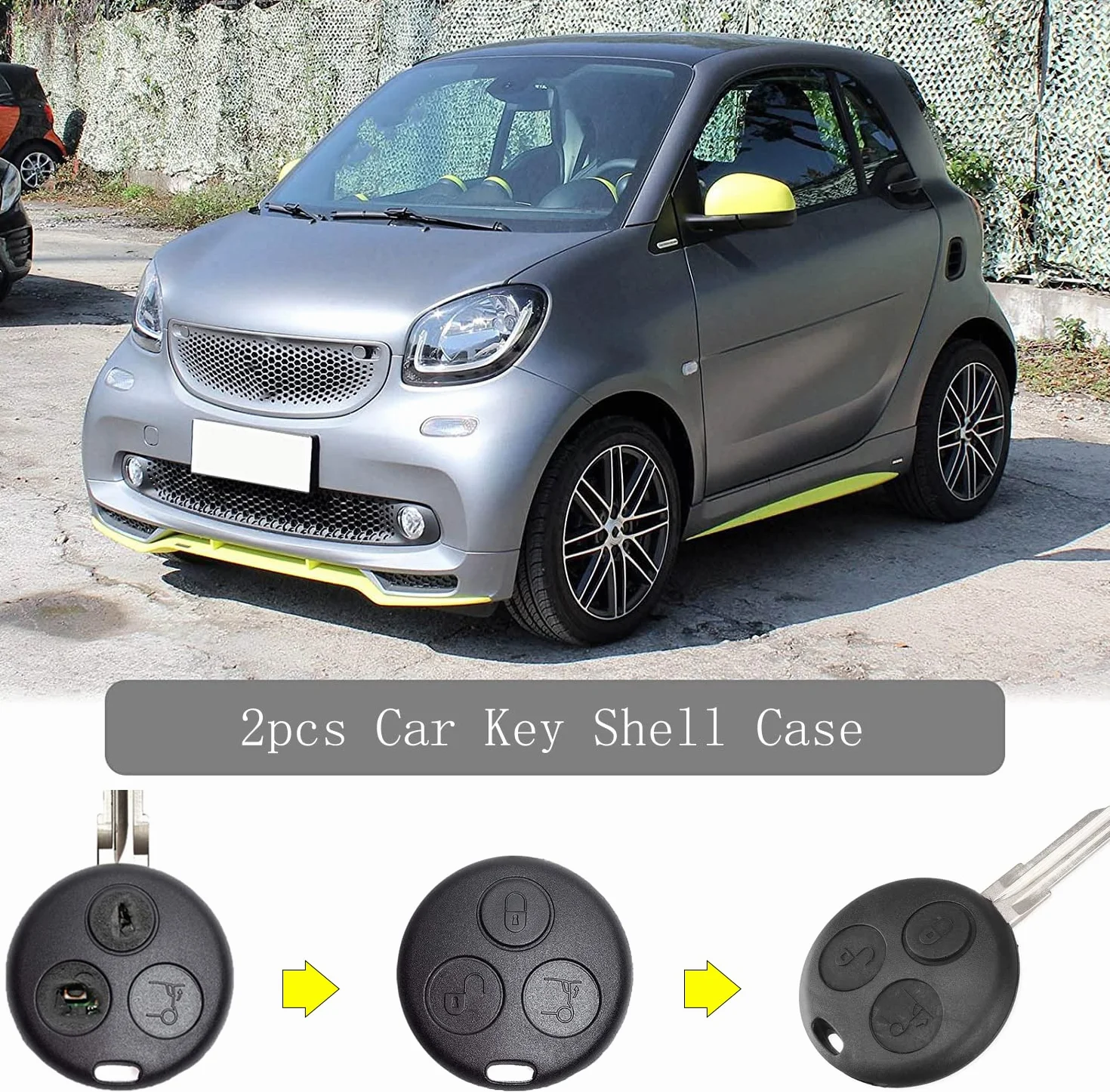 Etui na kluczyki samochodowe kompatybilne z Smart Fortwo 450 MC01 Roadster Cabrio Coupe 98-07, obudowa kluczyka samochodowego, zamiennik kluczyka radiowego, 2 sztuki