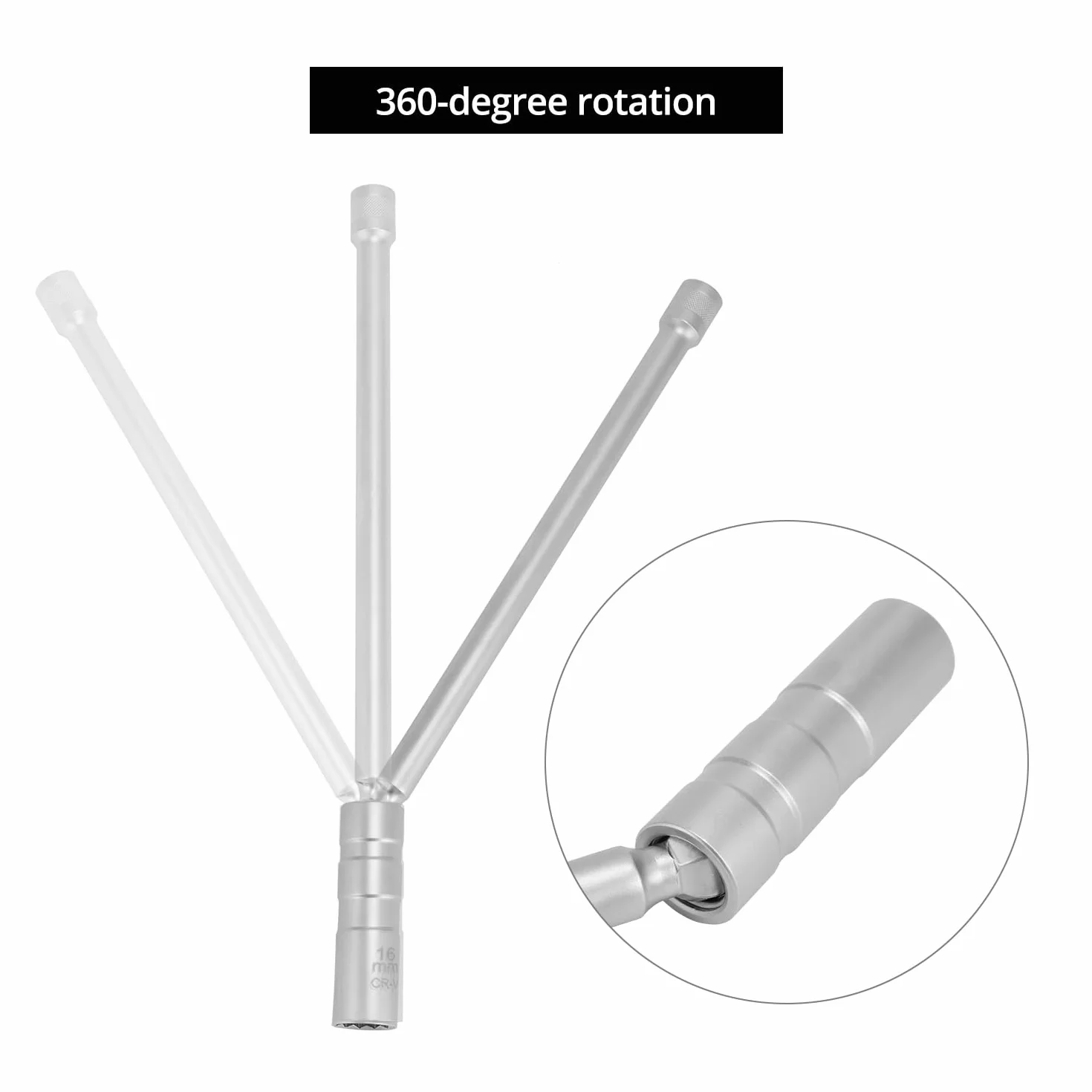 QWORK® Klucz do świecy zapłonowej 16 mm, 12 stron, 3/8", obrotowe gniazdo magnetyczne 360°, cienka ścianka i długi trzonek