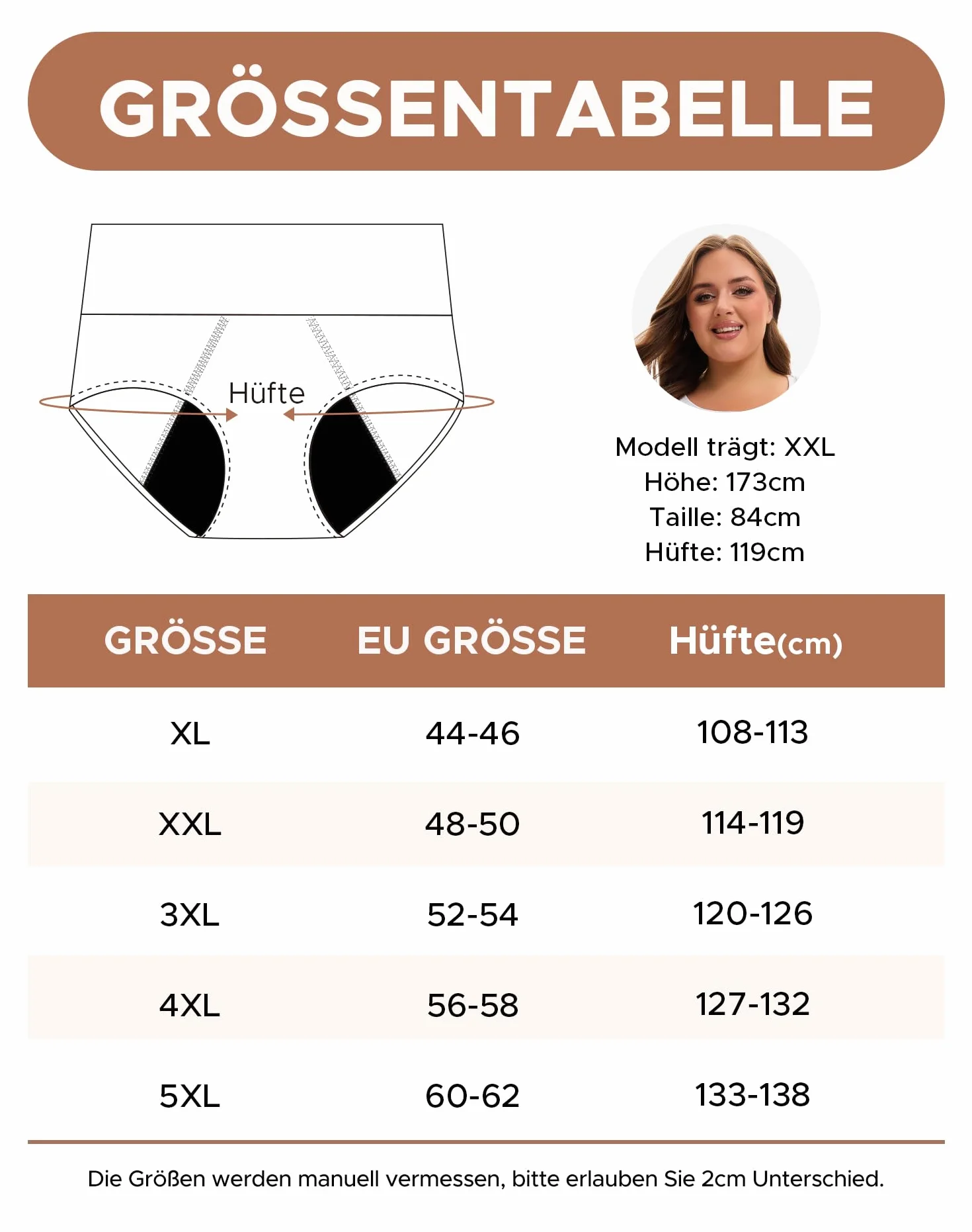 INNERSY Bielizna okresowa bambusowe majtki menstruacyjne duże rozmiary 44-62 3 sztuki