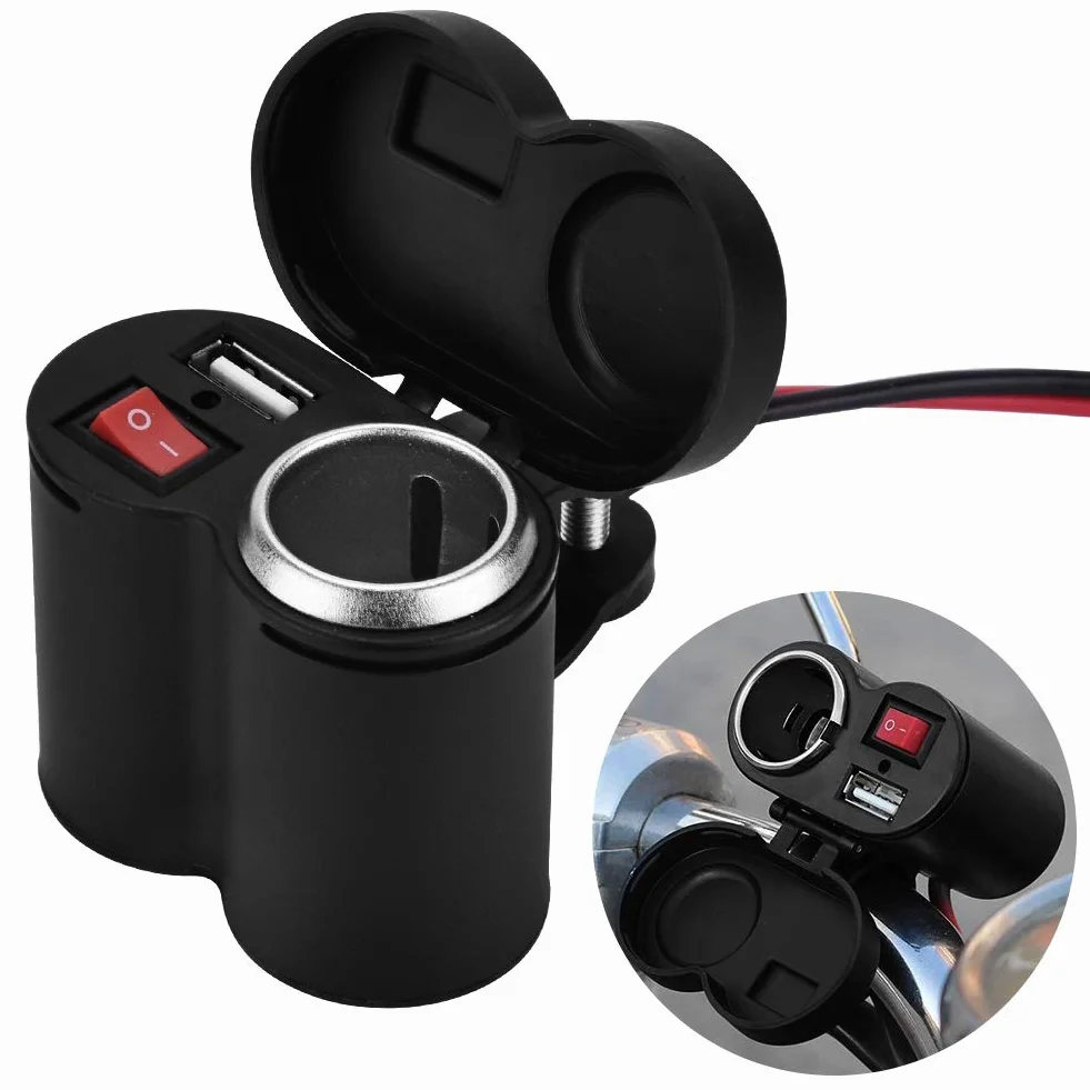 Cryfokt 12-24 V Gniazdo Zapalniczki Motocyklowej Ładowarka USB Wysoki Prąd Wyjściowy do Telefonów Wodoodporna Obudowa Nadaje się do Samochodów, Motocykli Materiał ABS
