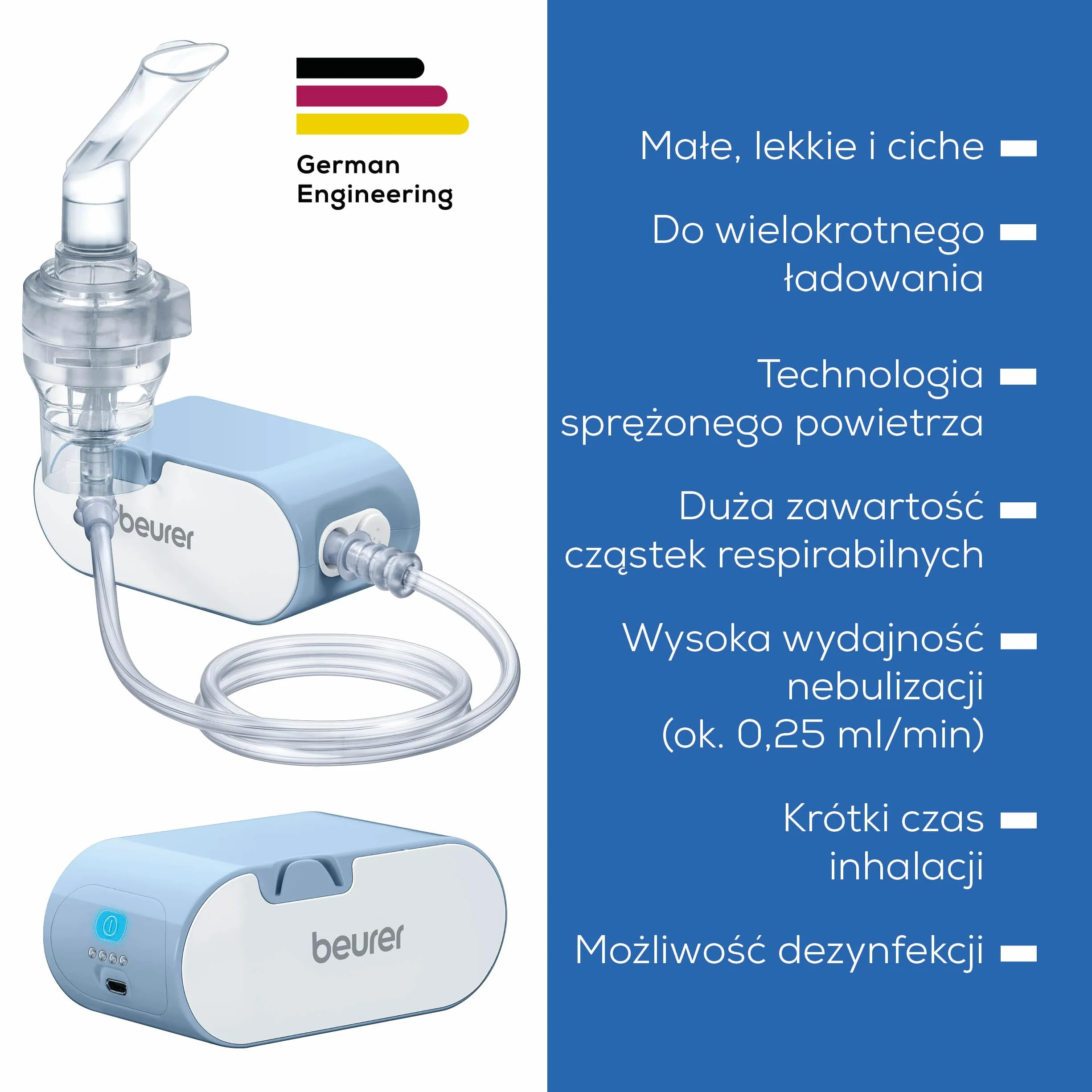 Beurer IH 60 Inhalator przenośny z akumulatorem, technologia sprężonego powietrza