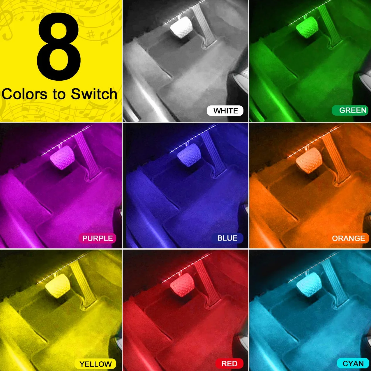 Favoto 4x12 oświetlenie wewnętrzne Oświetlenie nastrojowe LED Oświetlenie wnętrza samochodu Wnętrze LED z portem USB i pilotem na podczerwień