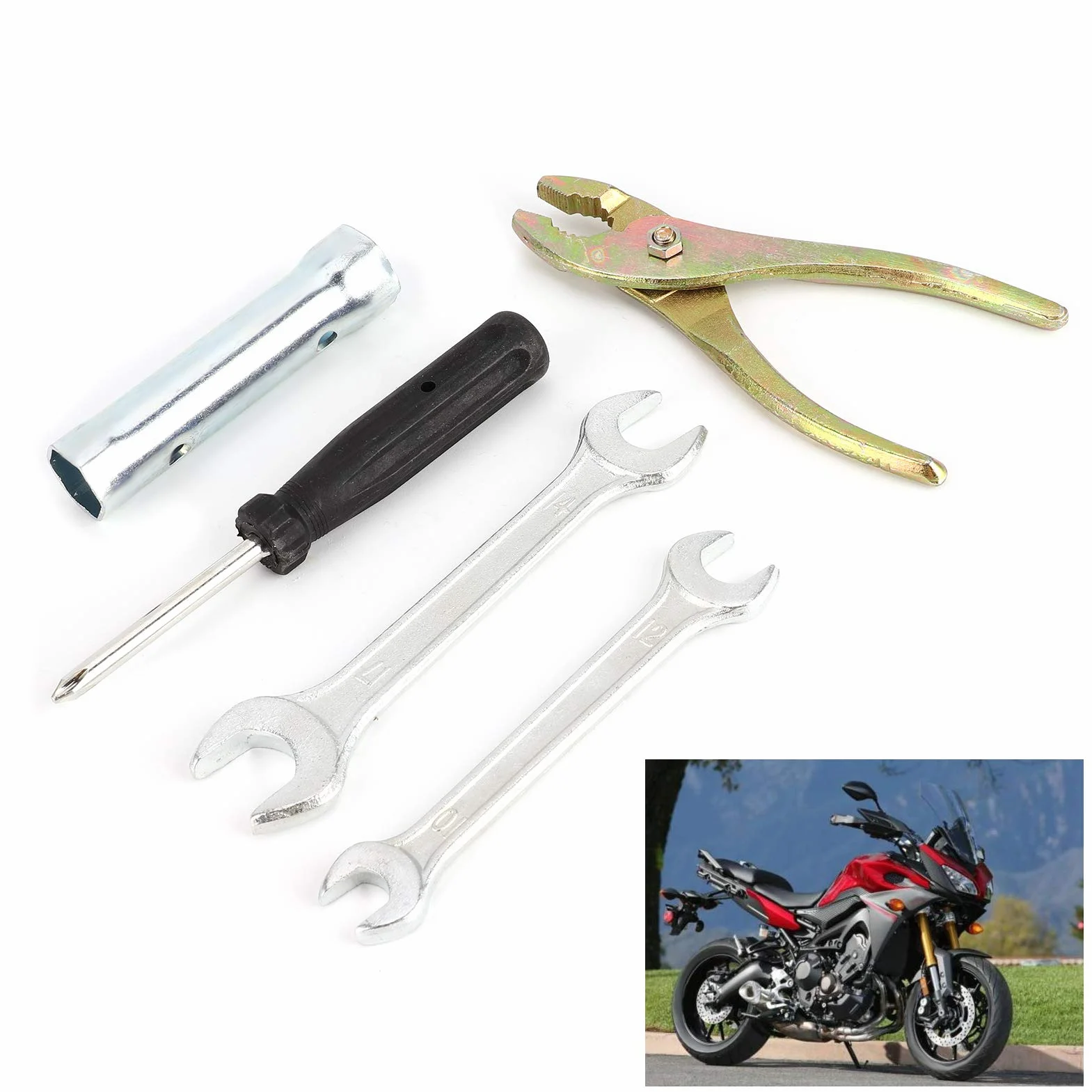 Zestaw narzędzi do naprawy motocykla, zestaw narzędzi do naprawy motocykla, uniwersalny zestaw narzędzi do naprawy motocykla Qiilu Klucz metalowy + śrubokręt + szczypce + zestaw nasadek do świec zapłonowych